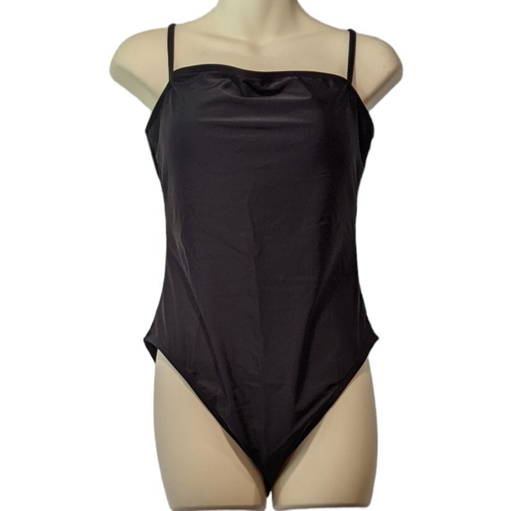 Large One Piece Swimsuit Relleciga Black Adjustable Spaghetti Straps Padded Bra‎